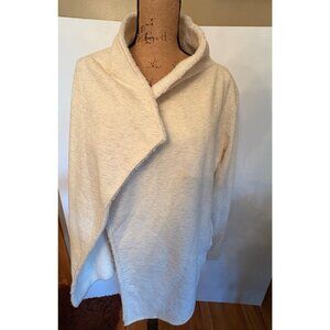 Gaiam Womens Asymmetrical Open Front Cardigan Jacket XL Beige Cozy Sherpa Lined